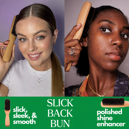 Boar Bristle Slick Back Hair Brush - Large Soft/Medium Smoothing Hairbrush to Style, Polish, & Lay Hair Down Flat to Create a Sleek Frizz Free Hairstyle for Women and Men