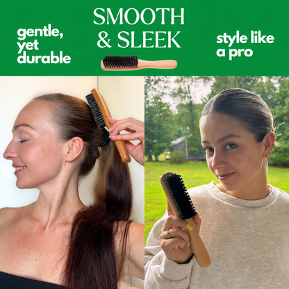 Boar Bristle Slick Back Hair Brush - Large Soft/Medium Smoothing Hairbrush to Style, Polish, & Lay Hair Down Flat to Create a Sleek Frizz Free Hairstyle for Women and Men