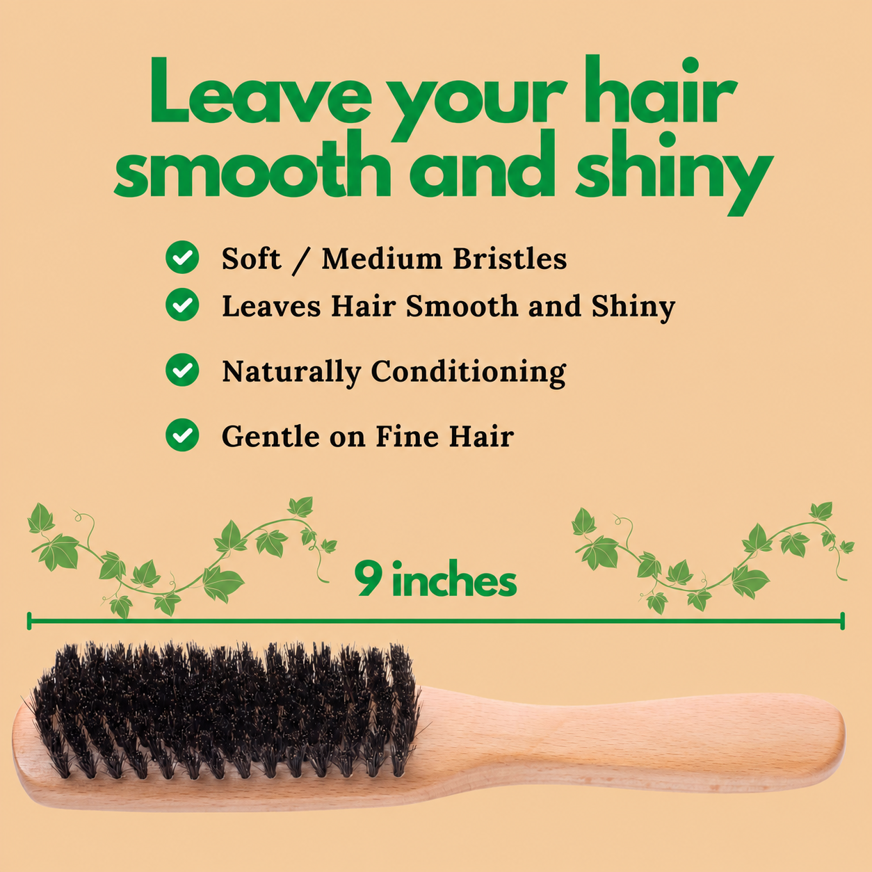 Boar Bristle Slick Back Hair Brush - Large Soft/Medium Smoothing Hairbrush to Style, Polish, & Lay Hair Down Flat to Create a Sleek Frizz Free Hairstyle for Women and Men