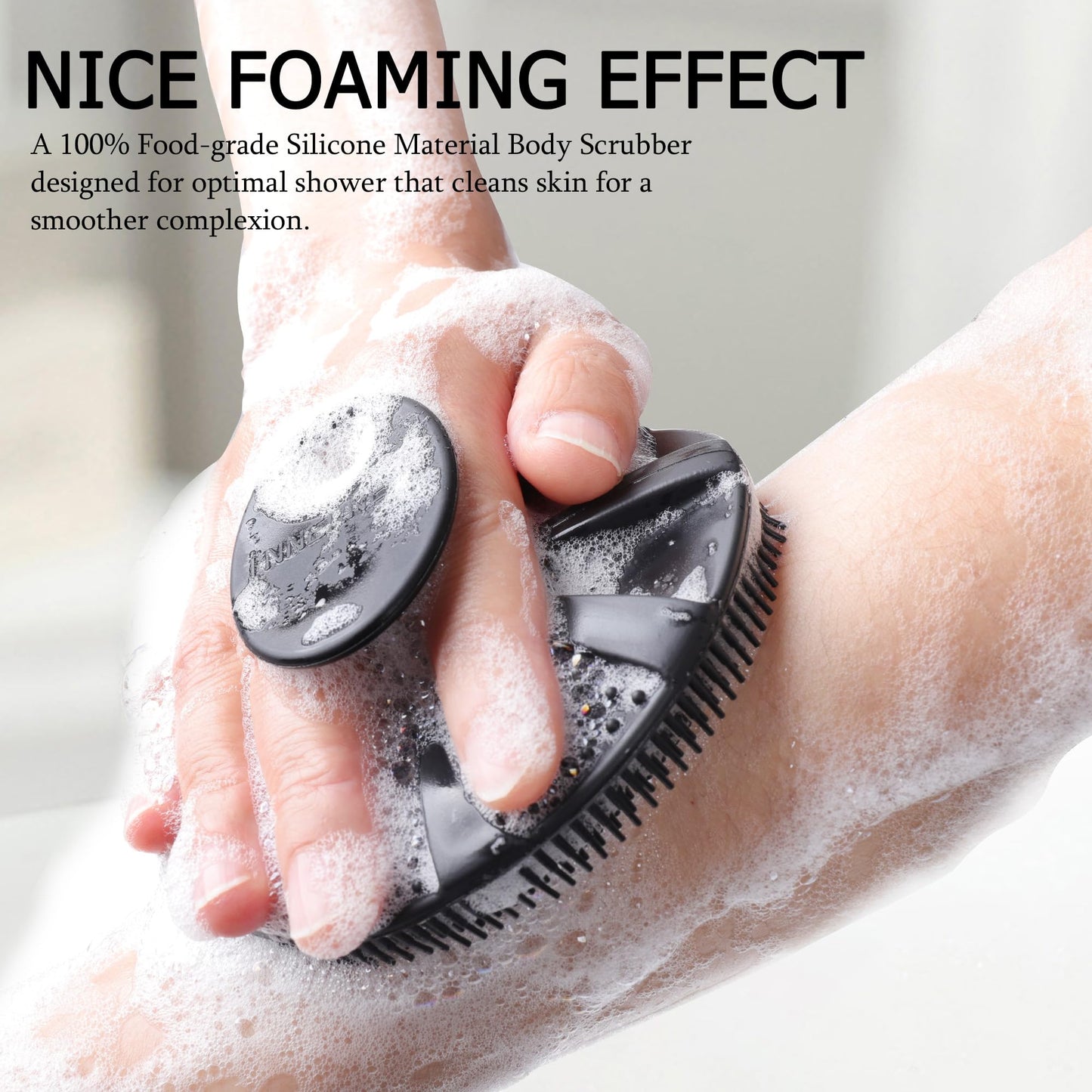 Food-Grade Soft Silicone Body Scrubber Shower Brush, Black