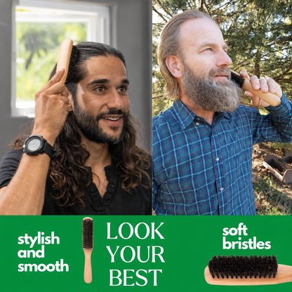 Boar Bristle Slick Back Hair Brush - Large Soft/Medium Smoothing Hairbrush to Style, Polish, & Lay Hair Down Flat to Create a Sleek Frizz Free Hairstyle for Women and Men