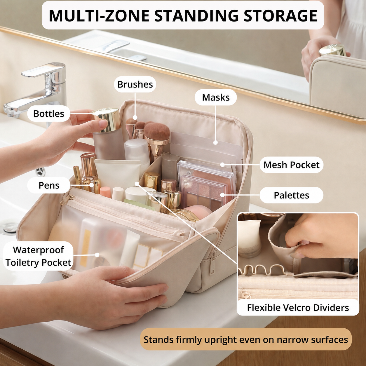 XL Large-Capacity Upright Travel Makeup Bag