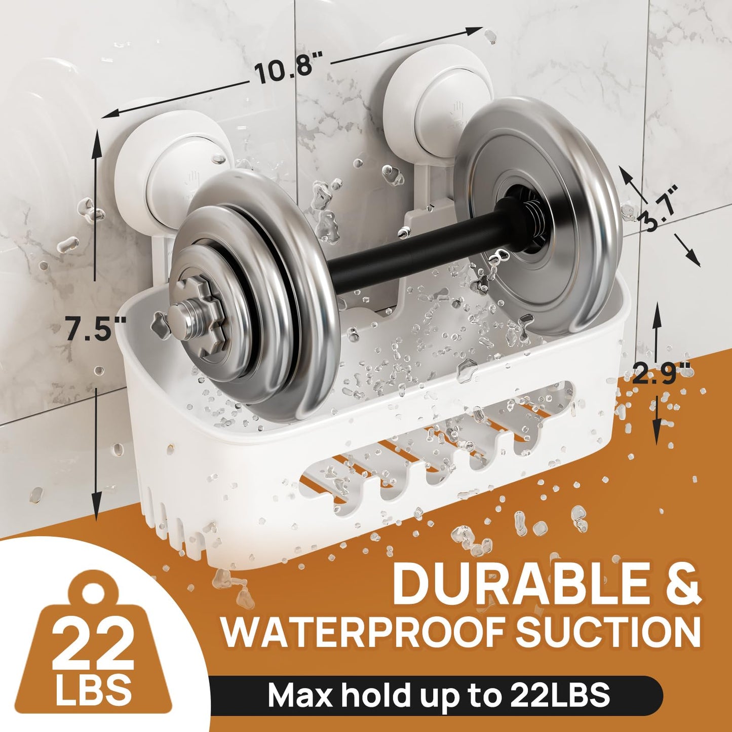 Shower Caddy Suction Cup, Shower Organizer Removable Bathroom Shelf, Storage Suction Powerful Max Hold 22lbs Bathroom Caddy Waterproof Holder, White