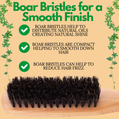 Boar Bristle Slick Back Hair Brush - Large Soft/Medium Smoothing Hairbrush to Style, Polish, & Lay Hair Down Flat to Create a Sleek Frizz Free Hairstyle for Women and Men