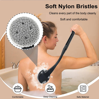 Gobiteli Back Scrubber for Shower,20.5" Long Handle Shower Brush for Body for Deep Clean,Back Brush for Shower for Men Women(Black)