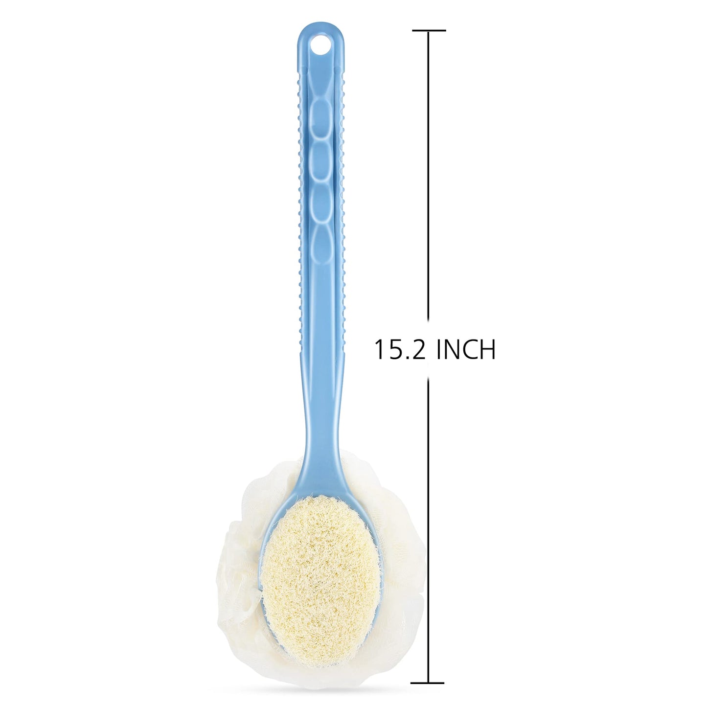 Shower Body Brush Bristles & Mesh Loofah Sponge,Curved Handle Back Scrubber