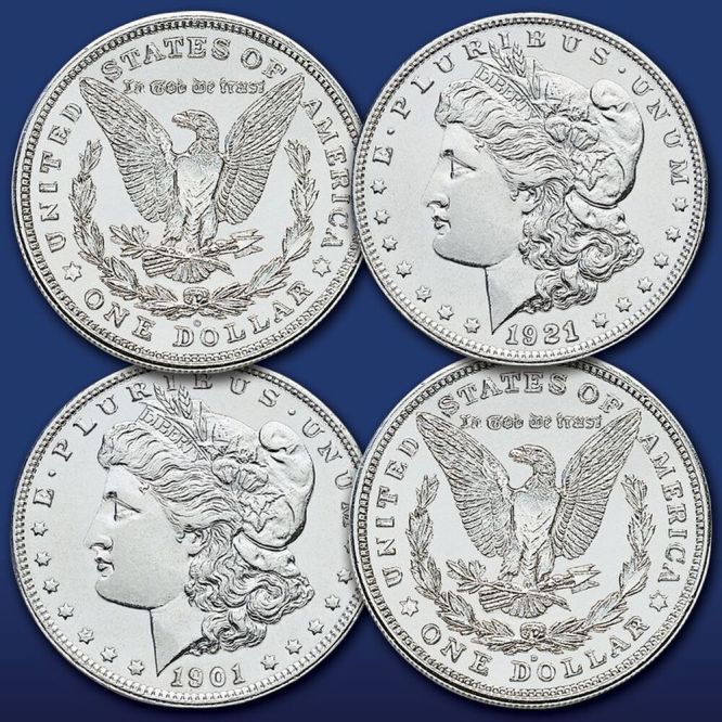 Two dated dollar coins shown in source listing; authenticity not independently verified
