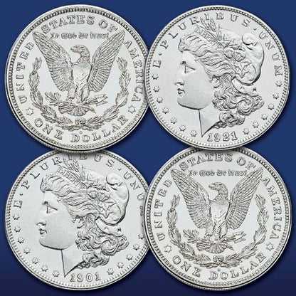 Two dated dollar coins shown in source listing; authenticity not independently verified