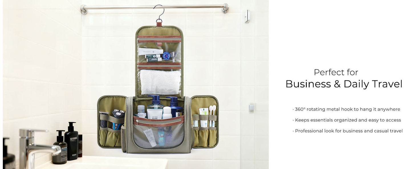 Men’s Large Hanging Travel Toiletry Bag | Business Dopp Kit with 360° Swivel Hook, Multiple Compartments, and Convenient Exterior Pockets