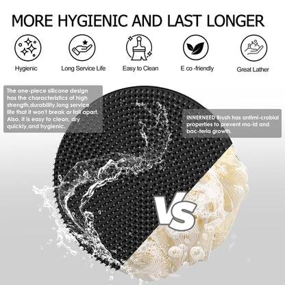 Food-Grade Soft Silicone Body Scrubber Shower Brush, Black