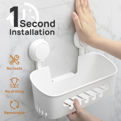 Shower Caddy Suction Cup, Shower Organizer Removable Bathroom Shelf, Storage Suction Powerful Max Hold 22lbs Bathroom Caddy Waterproof Holder, White