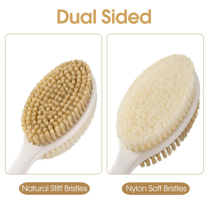 Non-Slip Back Scrubber with Long Handle, Stiff and Soft Bristles, Body Exfoliating Brush for Wet or Dry Brushing (Pink)