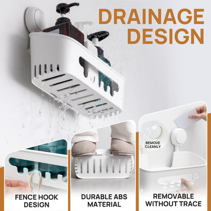 Shower Caddy Suction Cup, Shower Organizer Removable Bathroom Shelf, Storage Suction Powerful Max Hold 22lbs Bathroom Caddy Waterproof Holder, White