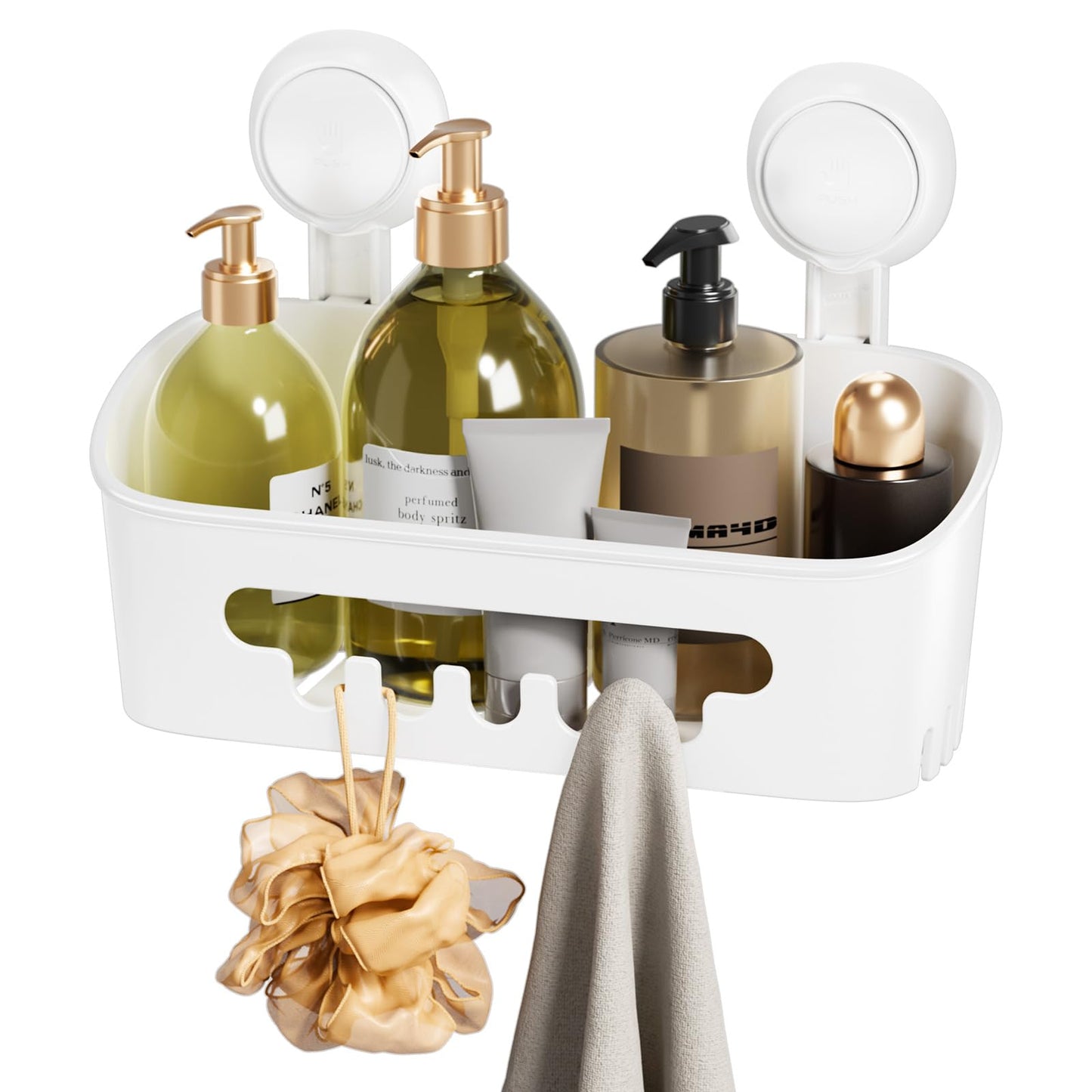 Shower Caddy Suction Cup, Shower Organizer Removable Bathroom Shelf, Storage Suction Powerful Max Hold 22lbs Bathroom Caddy Waterproof Holder, White