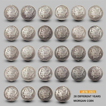 28-piece Morgan dollar collection image from source listing; authenticity not independently verified