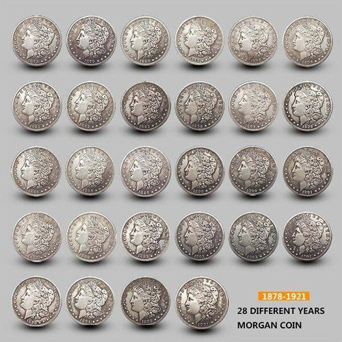 28-piece Morgan dollar collection image from source listing; authenticity not independently verified