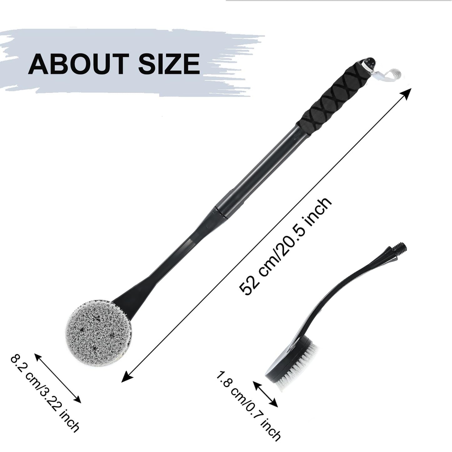 Gobiteli Back Scrubber for Shower,20.5" Long Handle Shower Brush for Body for Deep Clean,Back Brush for Shower for Men Women(Black)