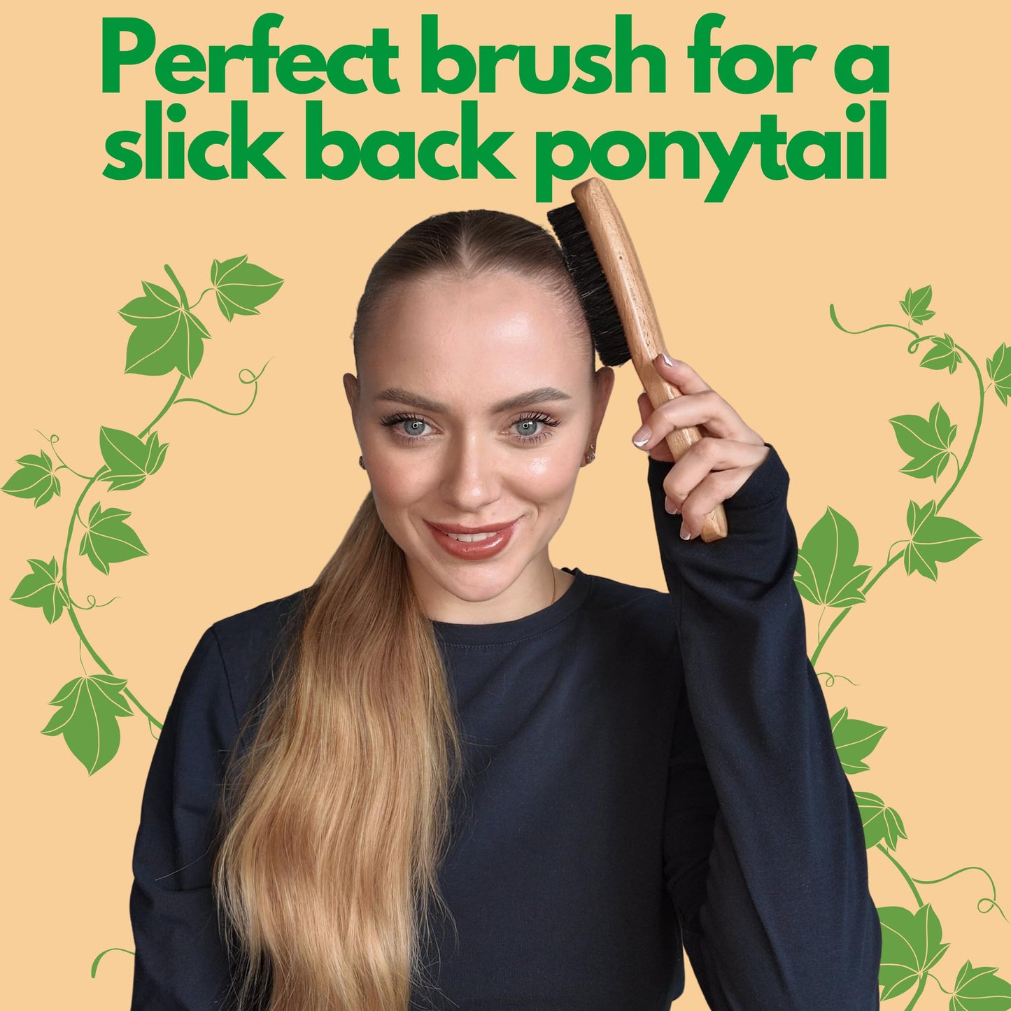 Boar Bristle Slick Back Hair Brush - Large Soft/Medium Smoothing Hairbrush to Style, Polish, & Lay Hair Down Flat to Create a Sleek Frizz Free Hairstyle for Women and Men