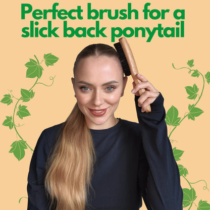 Boar Bristle Slick Back Hair Brush - Large Soft/Medium Smoothing Hairbrush to Style, Polish, & Lay Hair Down Flat to Create a Sleek Frizz Free Hairstyle for Women and Men