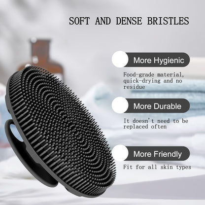 Food-Grade Soft Silicone Body Scrubber Shower Brush, Black