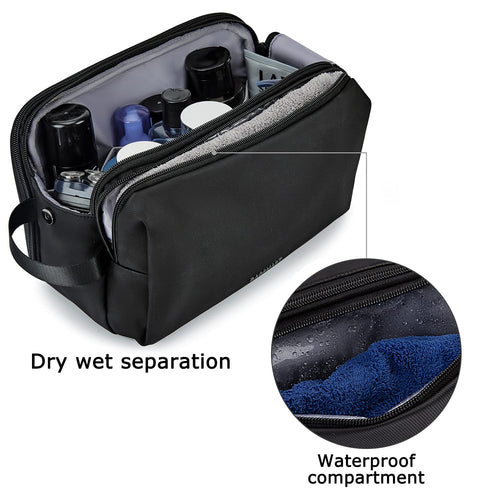 Large Men’s Travel Toiletry Bag | Water-Resistant Wet/Dry Separation, Multi-Compartment Double-Zipper Dopp Kit