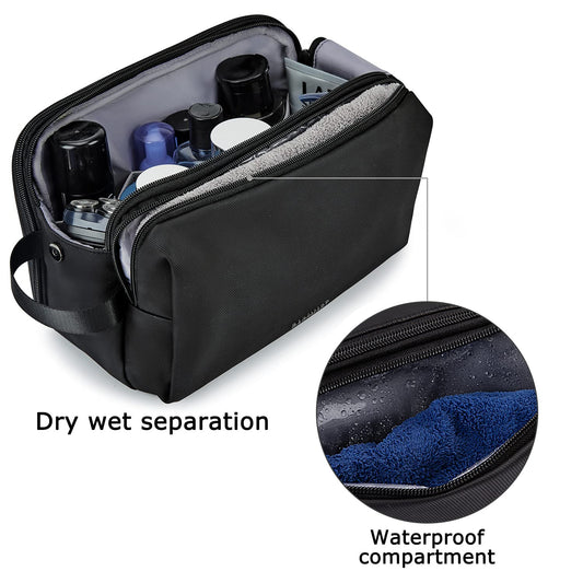 Large Men’s Travel Toiletry Bag | Water-Resistant Wet/Dry Separation, Multi-Compartment Double-Zipper Dopp Kit