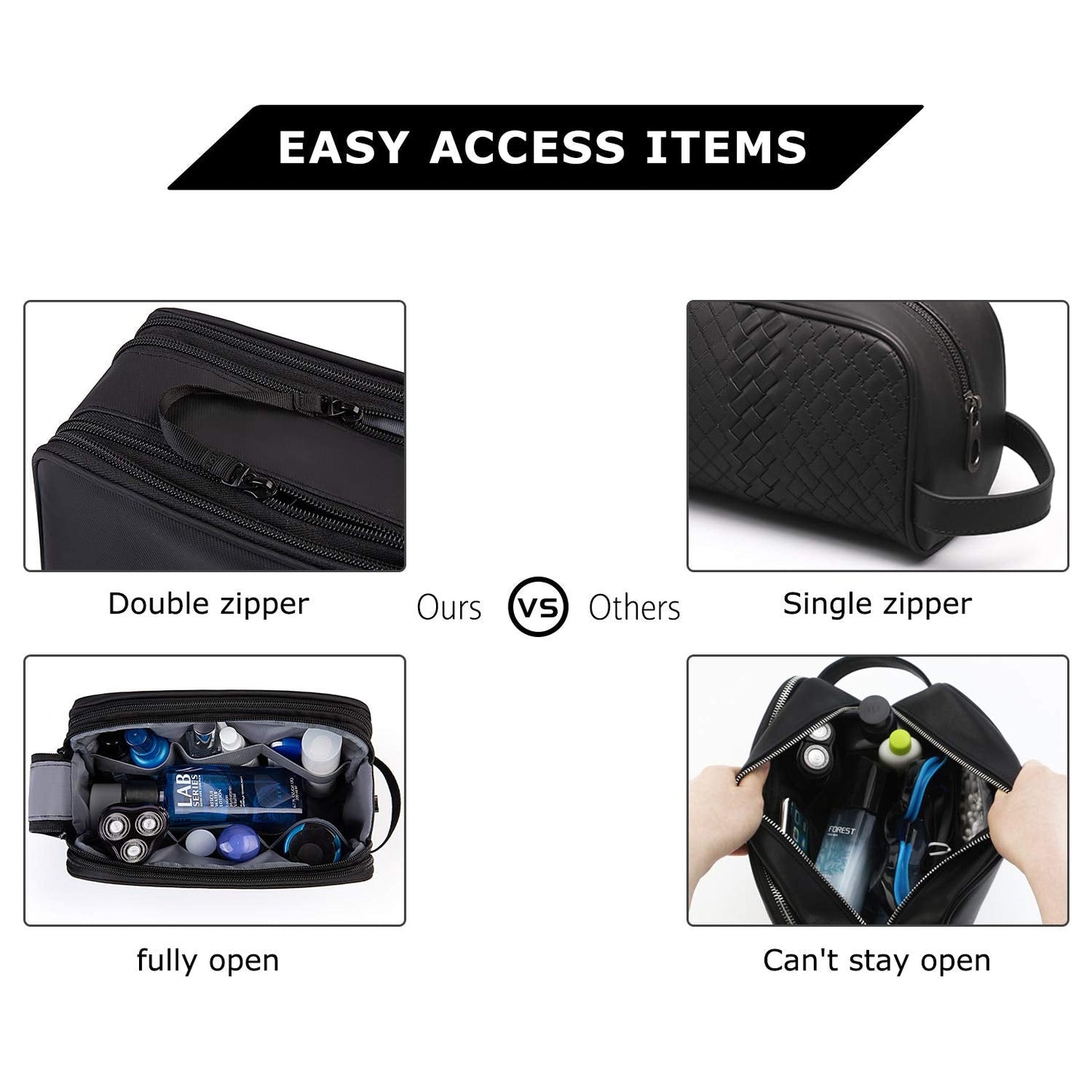 Large Men’s Travel Toiletry Bag | Water-Resistant Wet/Dry Separation, Multi-Compartment Double-Zipper Dopp Kit