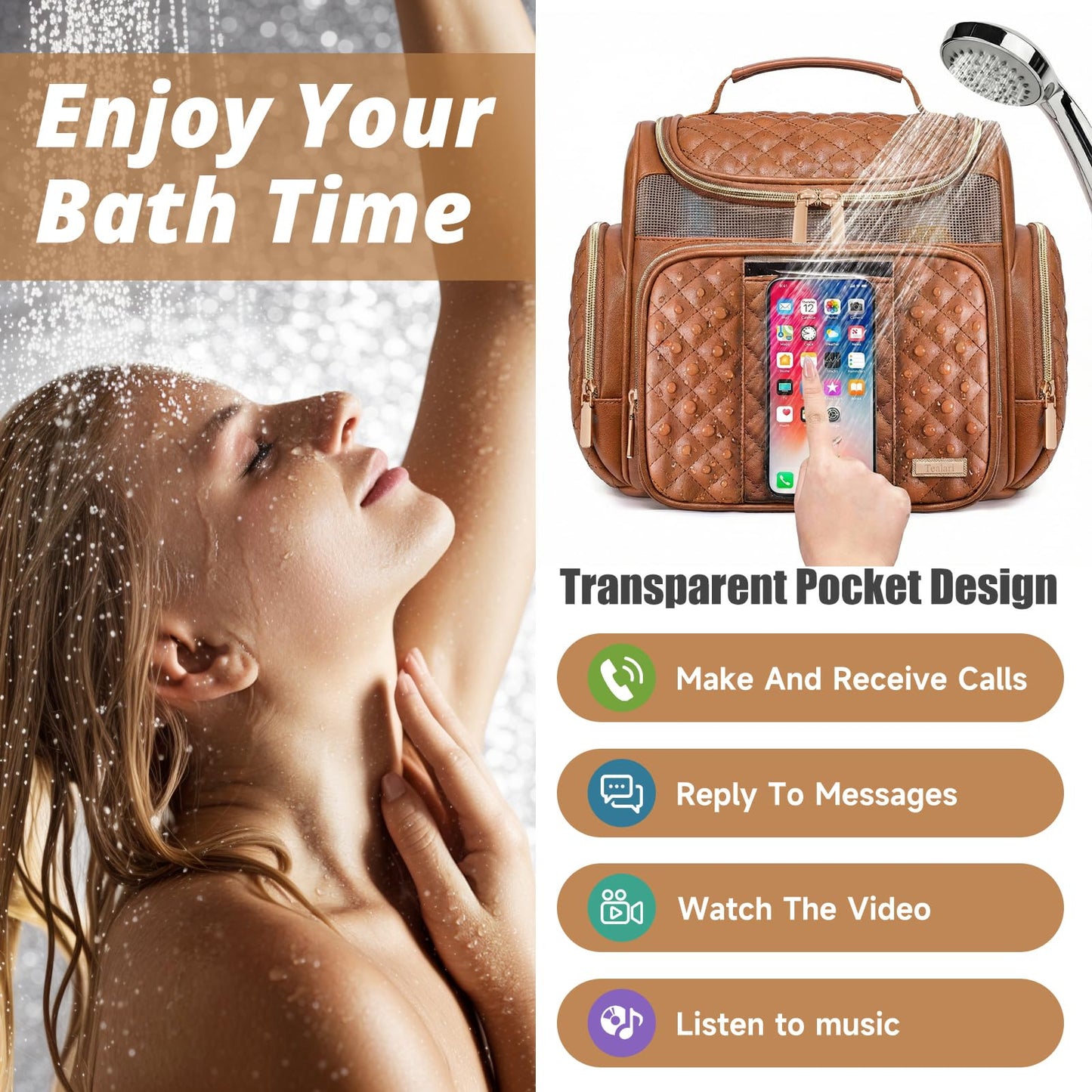 Large Travel Toiletry Bag with Hanging Hook, Multiple Compartments, Water-Resistant Design, and Clear Phone Pocket