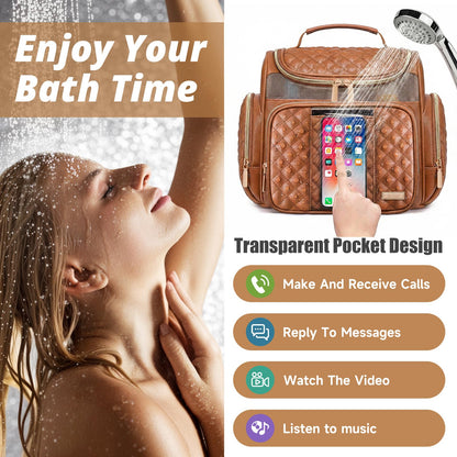 Large Travel Toiletry Bag with Hanging Hook, Multiple Compartments, Water-Resistant Design, and Clear Phone Pocket