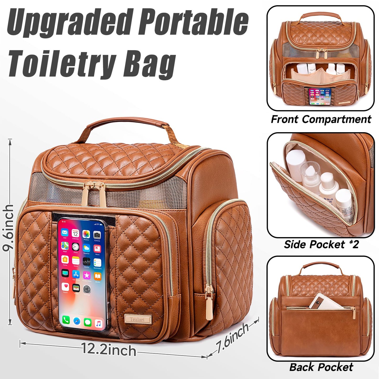 Large Travel Toiletry Bag with Hanging Hook, Multiple Compartments, Water-Resistant Design, and Clear Phone Pocket