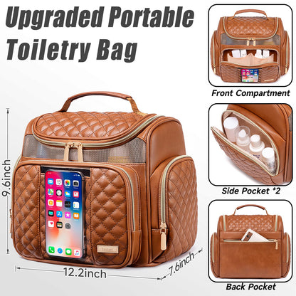 Large Travel Toiletry Bag with Hanging Hook, Multiple Compartments, Water-Resistant Design, and Clear Phone Pocket