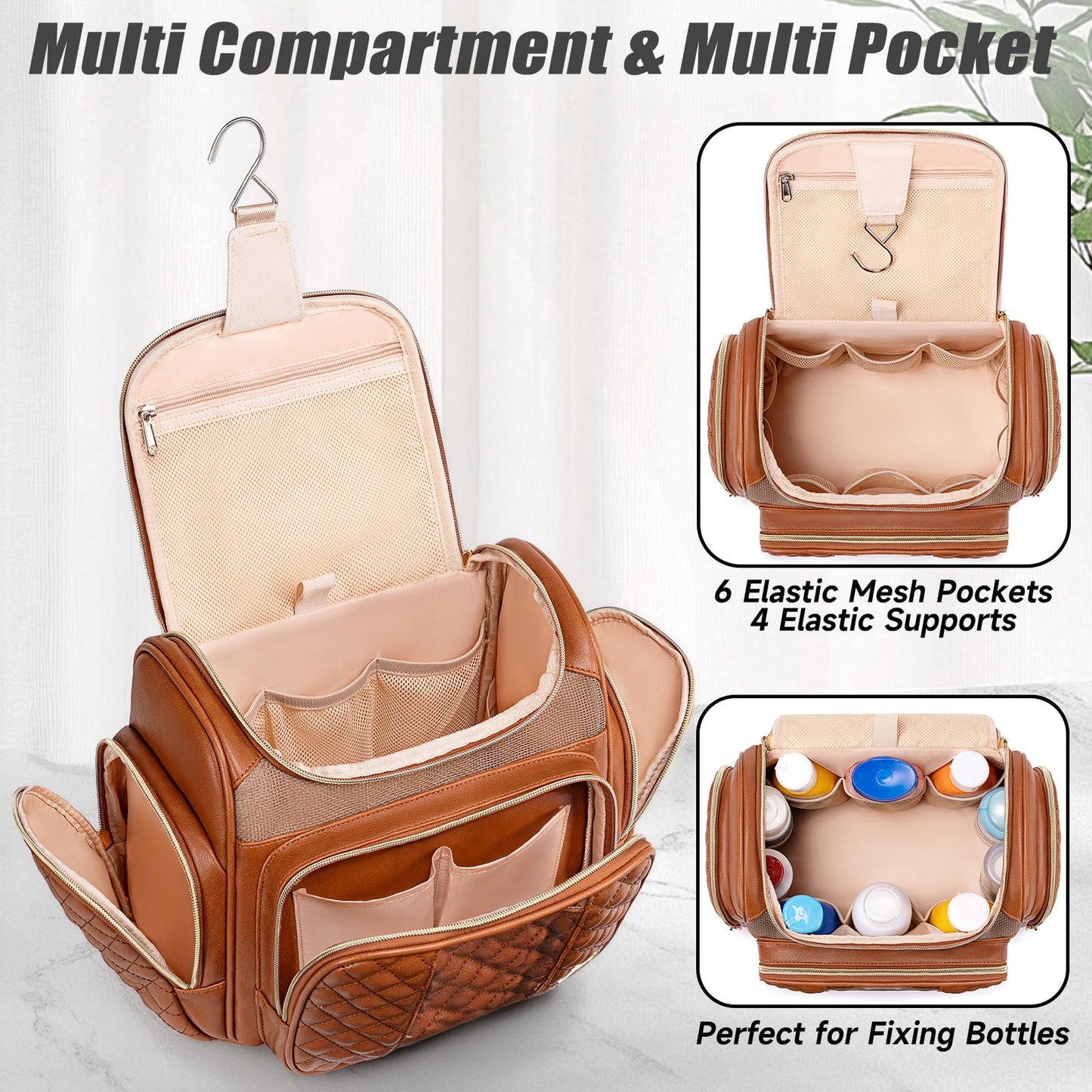 Large Travel Toiletry Bag with Hanging Hook, Multiple Compartments, Water-Resistant Design, and Clear Phone Pocket