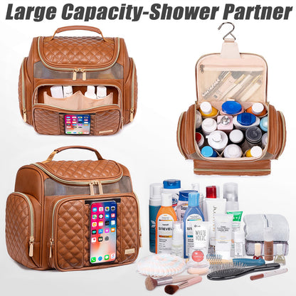Large Travel Toiletry Bag with Hanging Hook, Multiple Compartments, Water-Resistant Design, and Clear Phone Pocket
