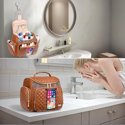 Large Travel Toiletry Bag with Hanging Hook, Multiple Compartments, Water-Resistant Design, and Clear Phone Pocket