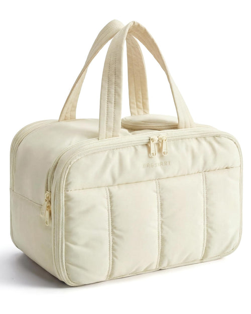 Women’s Large Travel Makeup Bag | Lightweight Quilted Cosmetic Organizer with Multiple Compartments, Wet/Dry Separation, and Wide Double-Zipper Opening