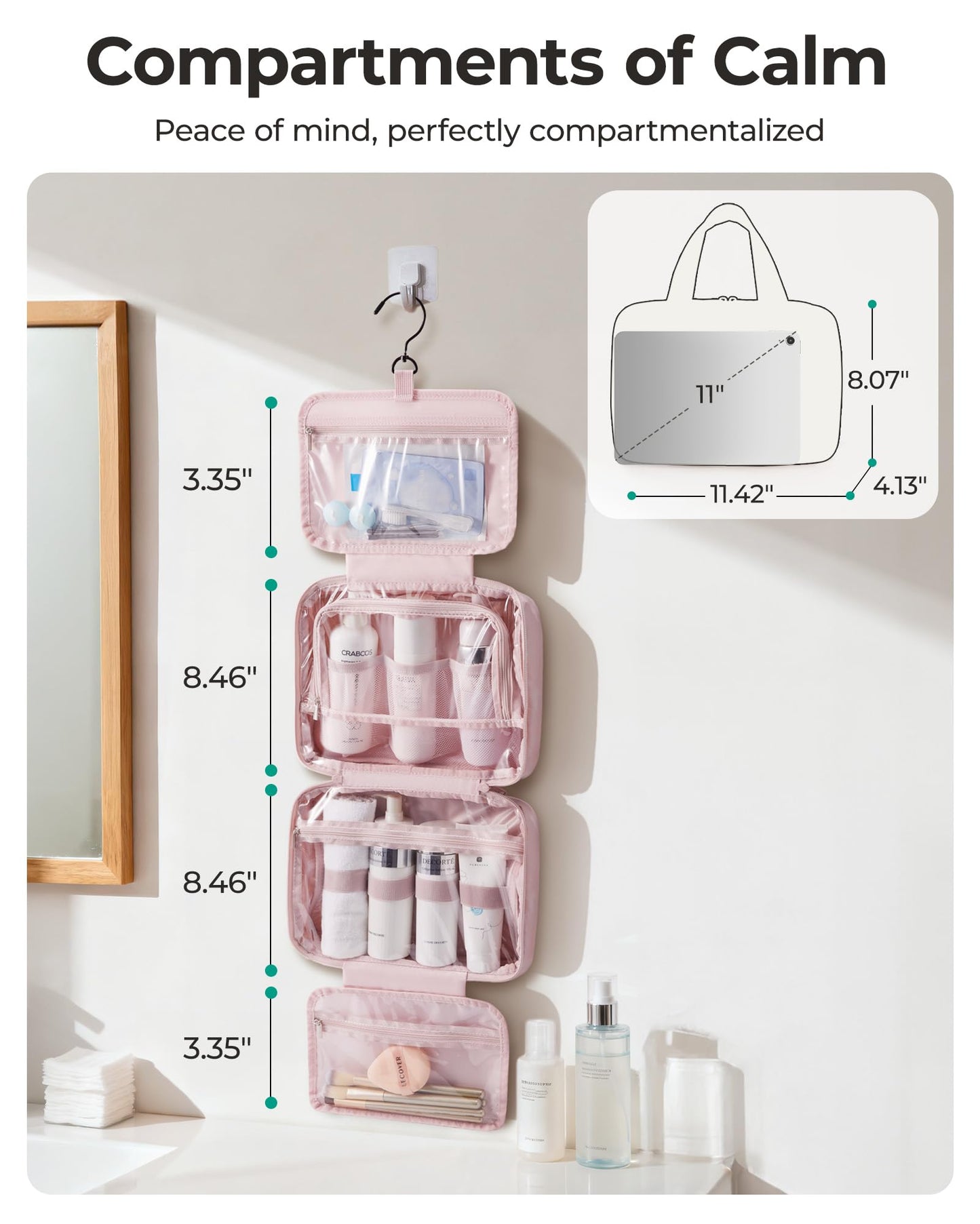 Extra-Large Hanging Travel Toiletry Bag | Four-Tier Clear Compartments, 360° Swivel Hook, and Leak-Resistant PVC Lining