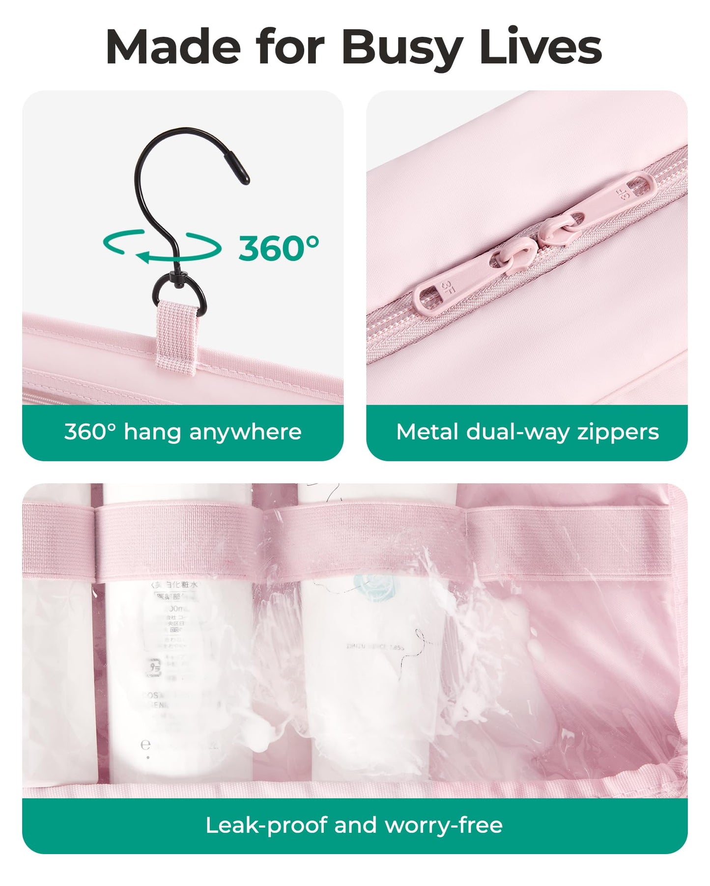 Extra-Large Hanging Travel Toiletry Bag | Four-Tier Clear Compartments, 360° Swivel Hook, and Leak-Resistant PVC Lining