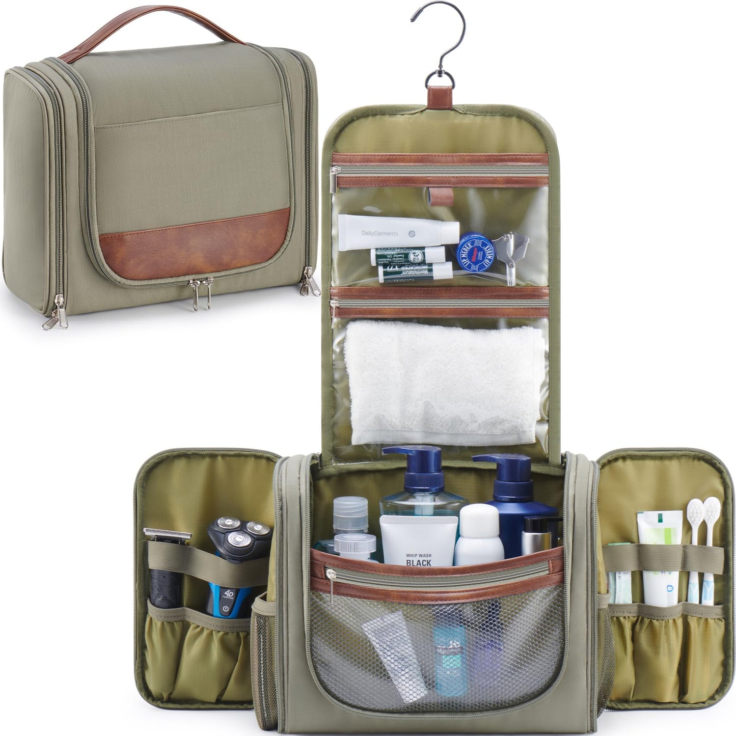 Men’s Large Hanging Travel Toiletry Bag | Business Dopp Kit with 360° Swivel Hook, Multiple Compartments, and Convenient Exterior Pockets