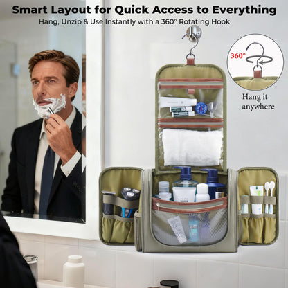 Men’s Large Hanging Travel Toiletry Bag | Business Dopp Kit with 360° Swivel Hook, Multiple Compartments, and Convenient Exterior Pockets