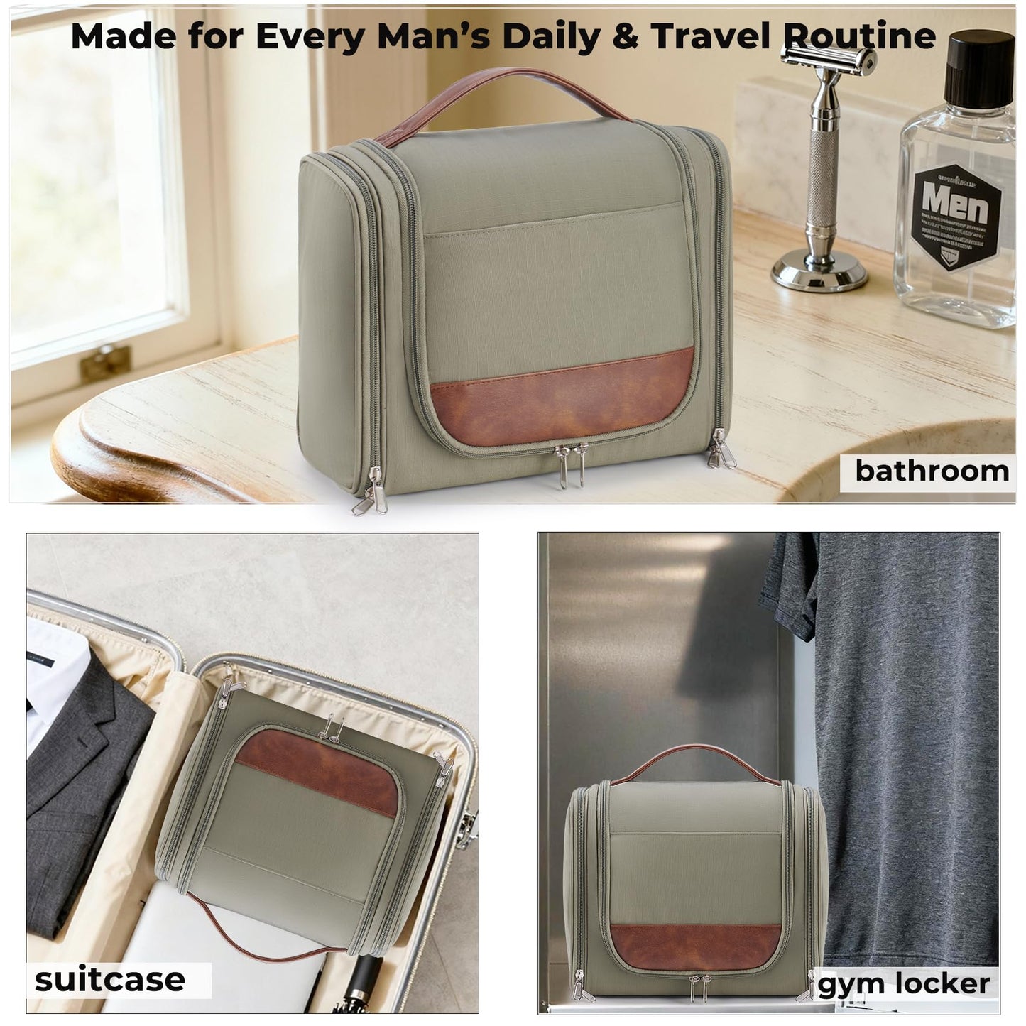 Men’s Large Hanging Travel Toiletry Bag | Business Dopp Kit with 360° Swivel Hook, Multiple Compartments, and Convenient Exterior Pockets