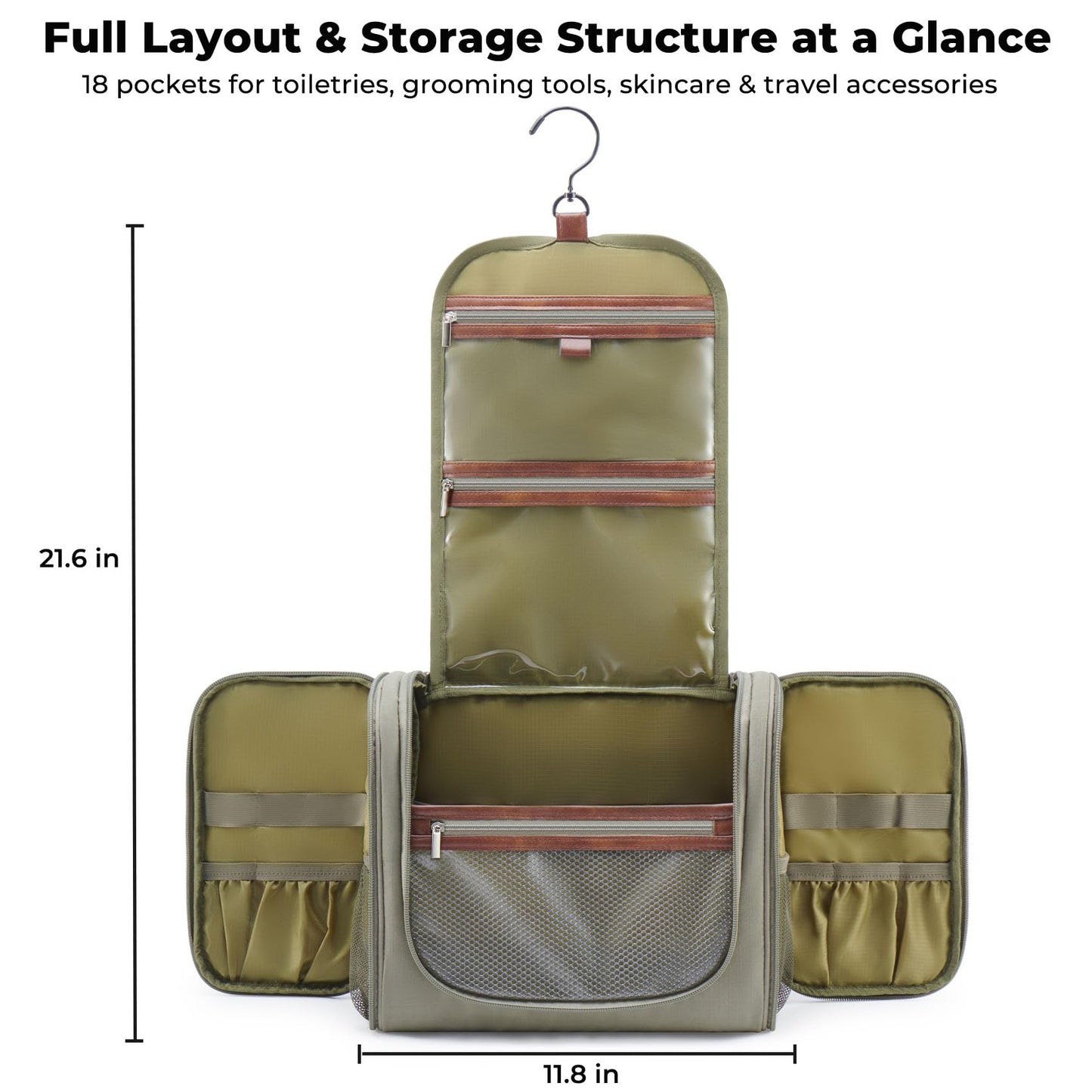 Men’s Large Hanging Travel Toiletry Bag | Business Dopp Kit with 360° Swivel Hook, Multiple Compartments, and Convenient Exterior Pockets
