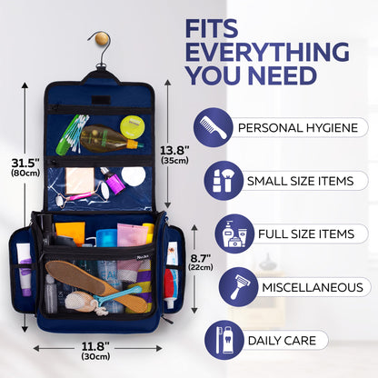 Extra-Large Hanging Travel Toiletry Bag | Four-Tier Clear Compartments, 360° Swivel Hook, and Leak-Resistant PVC Lining