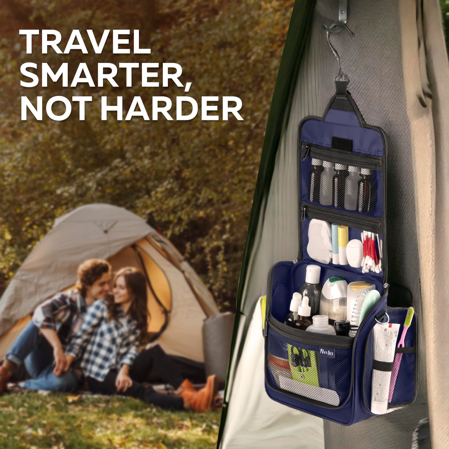 Extra-Large Hanging Travel Toiletry Bag | Four-Tier Clear Compartments, 360° Swivel Hook, and Leak-Resistant PVC Lining