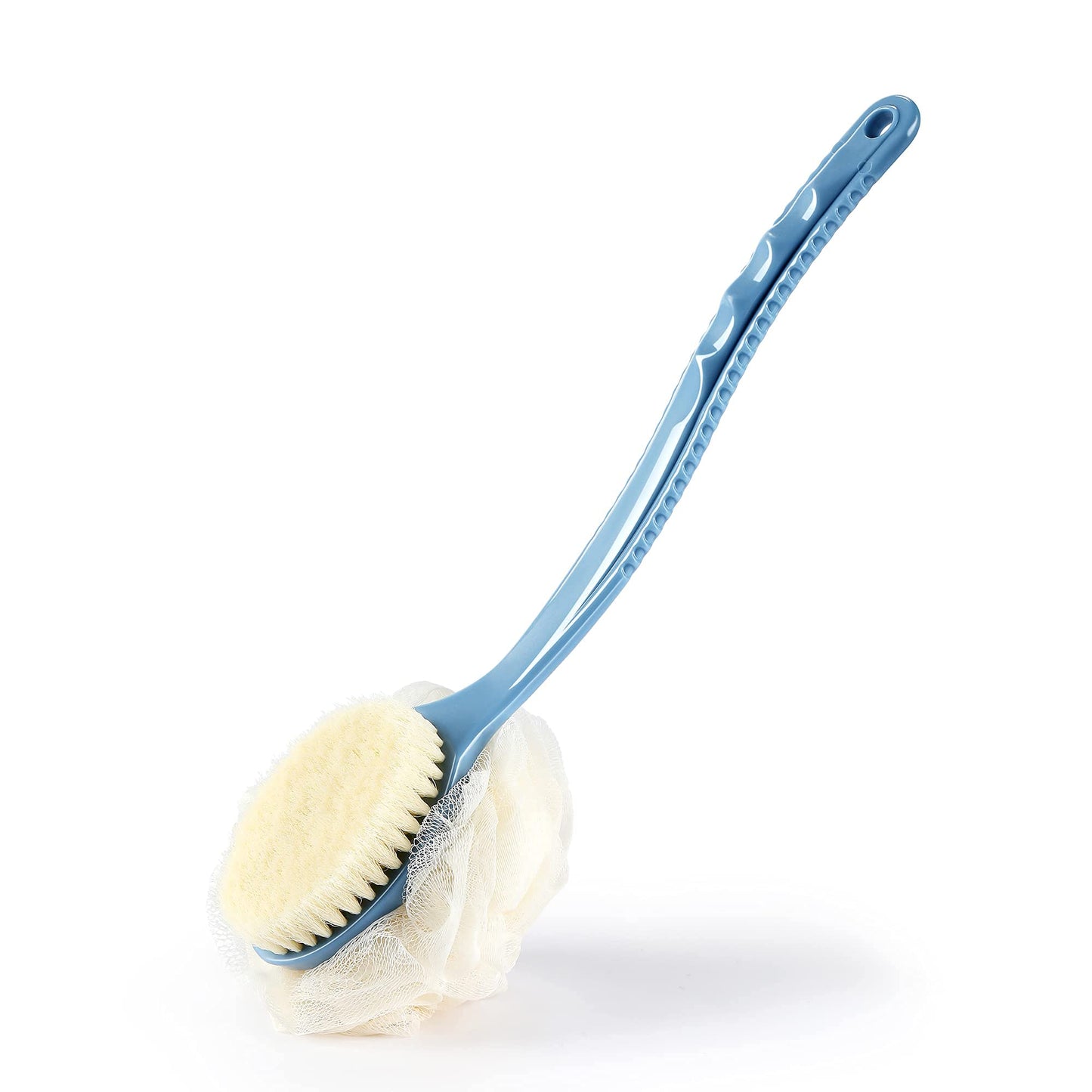 Shower Body Brush Bristles & Mesh Loofah Sponge,Curved Handle Back Scrubber