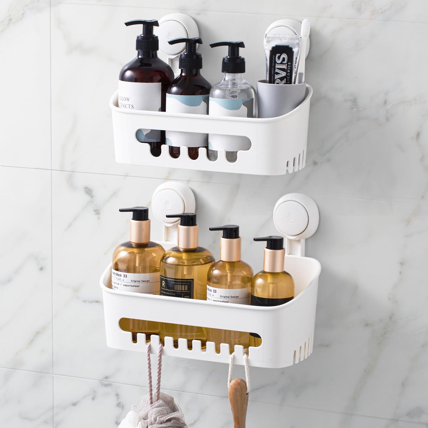 Shower Caddy Suction Cup, Shower Organizer Removable Bathroom Shelf, Storage Suction Powerful Max Hold 22lbs Bathroom Caddy Waterproof Holder, White