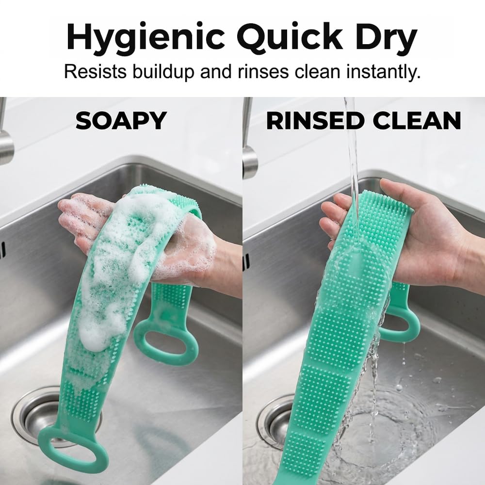 Silicone Back Scrubber for Shower,26.77in Dual Sided Body Scrubber (Green)