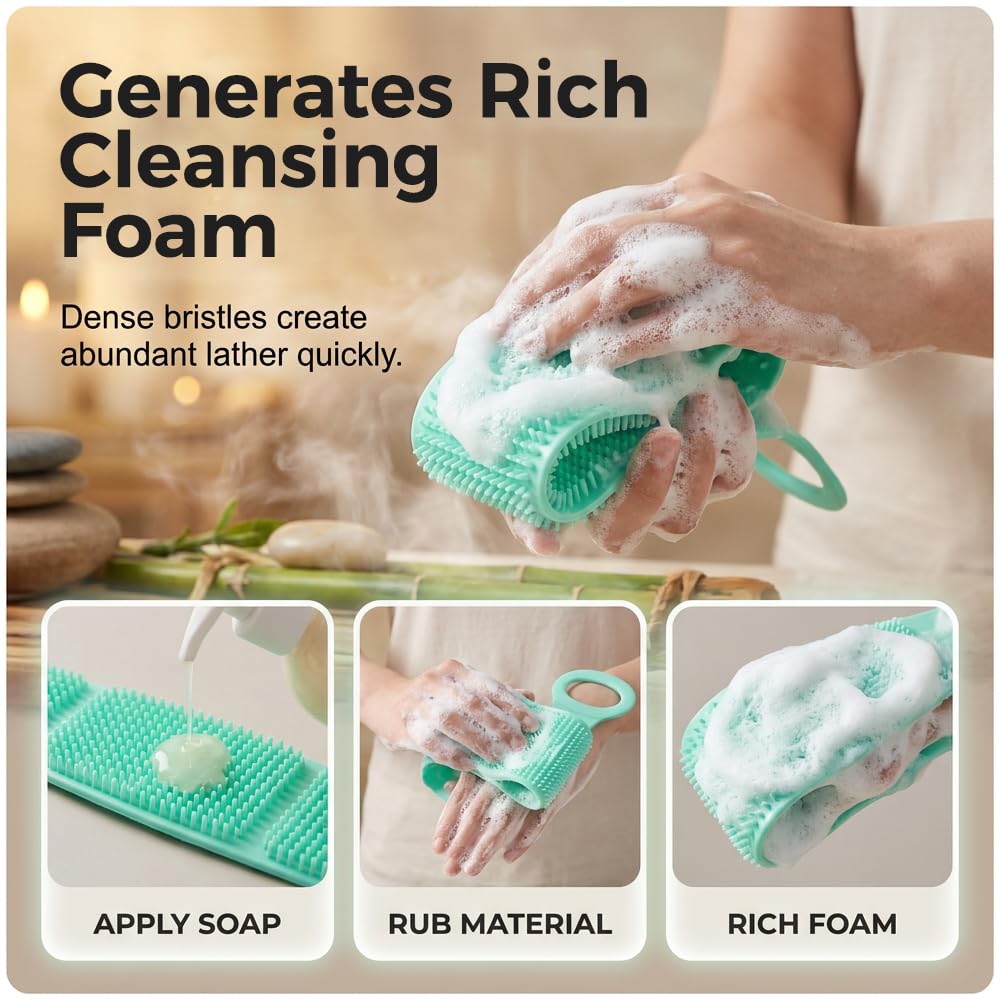 Silicone Back Scrubber for Shower,26.77in Dual Sided Body Scrubber (Green)