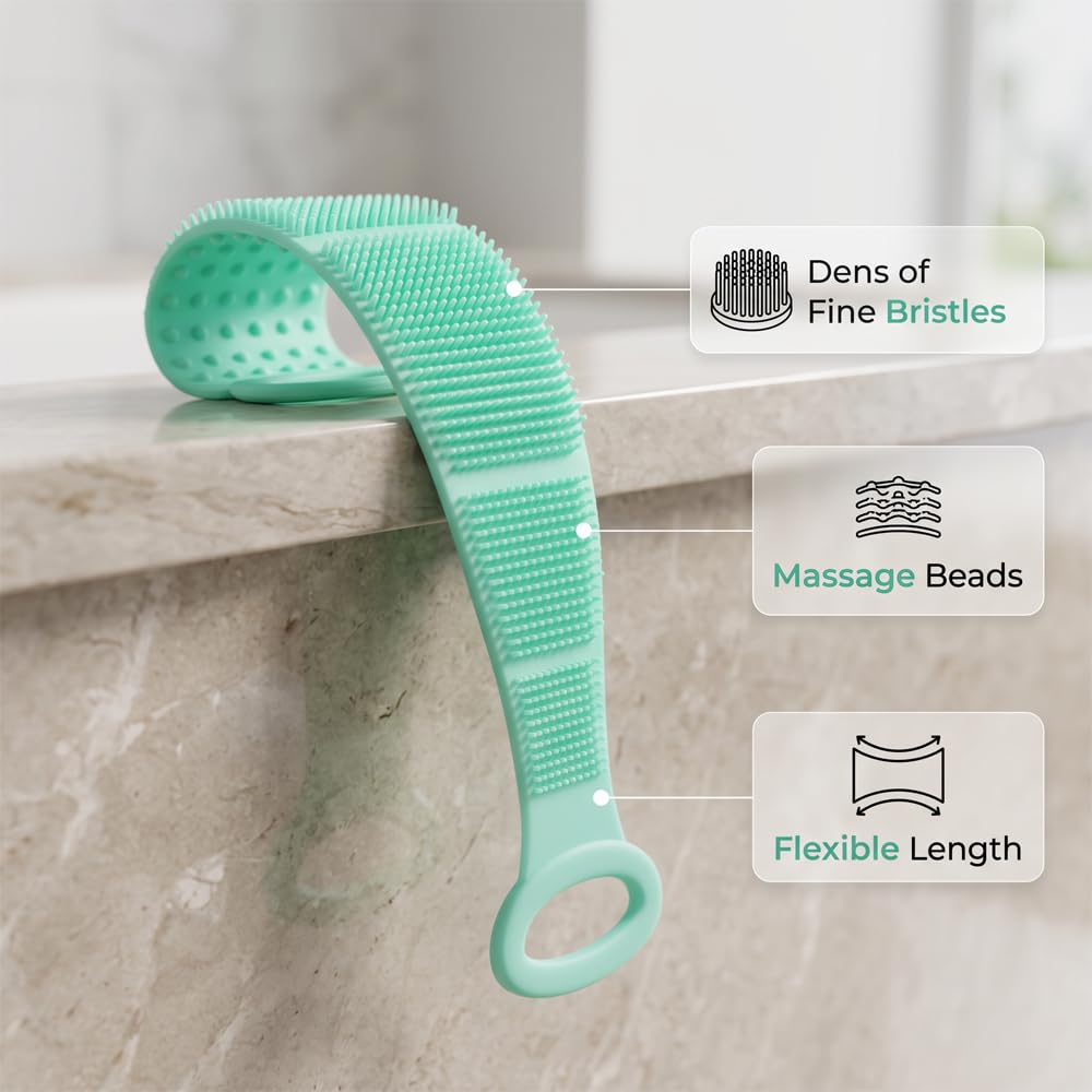 Silicone Back Scrubber for Shower,26.77in Dual Sided Body Scrubber (Green)