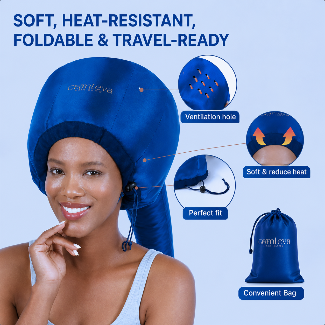 Hooded Hair Dryer Attachment w/A Headband Integrated That Reduces Heat Around Ears & Neck - Hair Dryer Hooded Diffuser Cap for Curly, Speeds Up Drying Time, Deep Conditioning At Home - Portable, Large