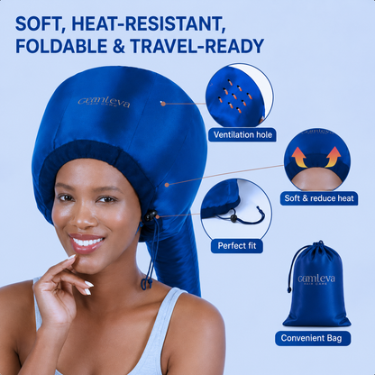 Hooded Hair Dryer Attachment w/A Headband Integrated That Reduces Heat Around Ears & Neck - Hair Dryer Hooded Diffuser Cap for Curly, Speeds Up Drying Time, Deep Conditioning At Home - Portable, Large